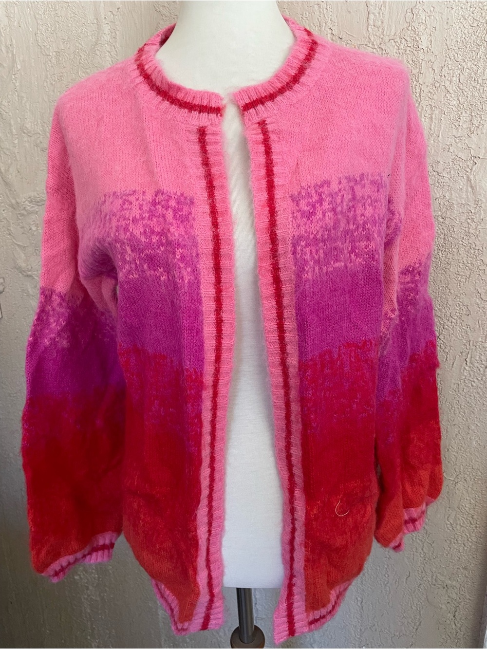 Bibi Women's Ombre Pink & Red Open Cardigan Sweater